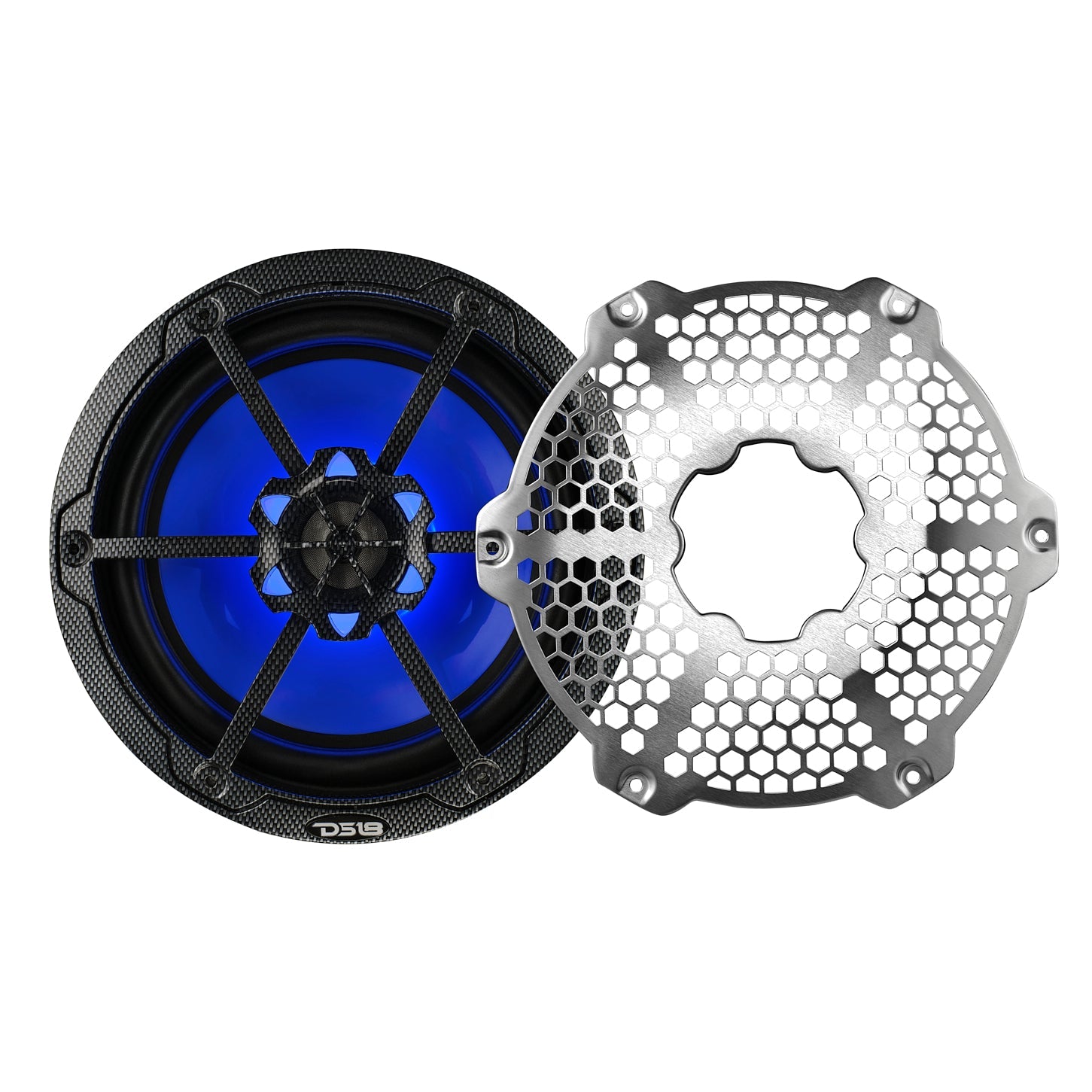 NXL 8" 2-Way Coaxial Marine Speaker With LED RGB Lights 125 Watts Rms 4-Ohm - Black Carbon Fiber