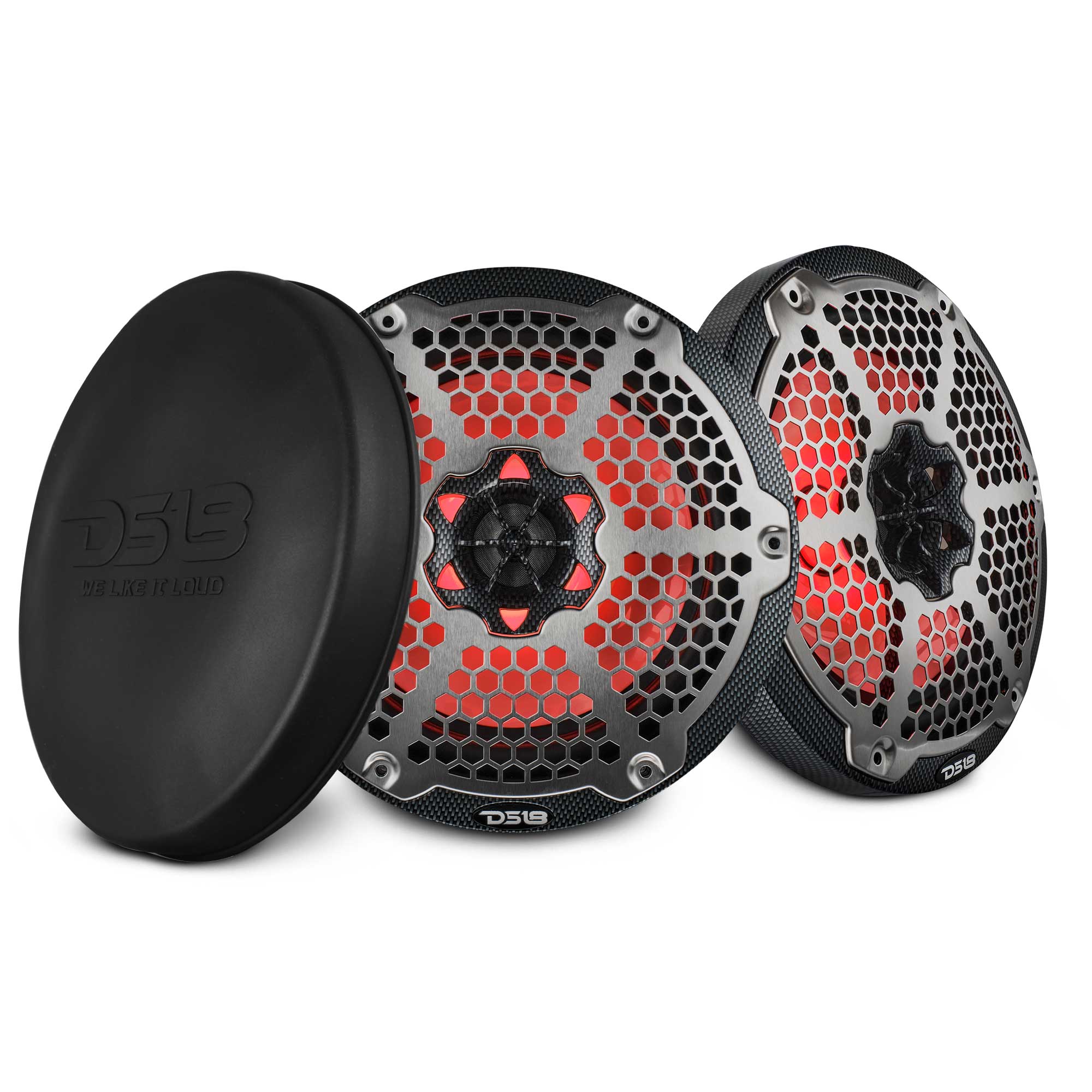 NXL 8" 2-Way Coaxial Marine Speaker With LED RGB Lights 125 Watts Rms 4-Ohm - Black Carbon Fiber
