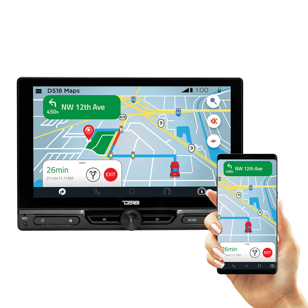 10.5" Floating Adjustable Modular Touchscreen Mechless Single-DIN Head Unit with Bluetooth, Apple Car Play, Android Mirror Link, USB, AUX, SD, AM, FM