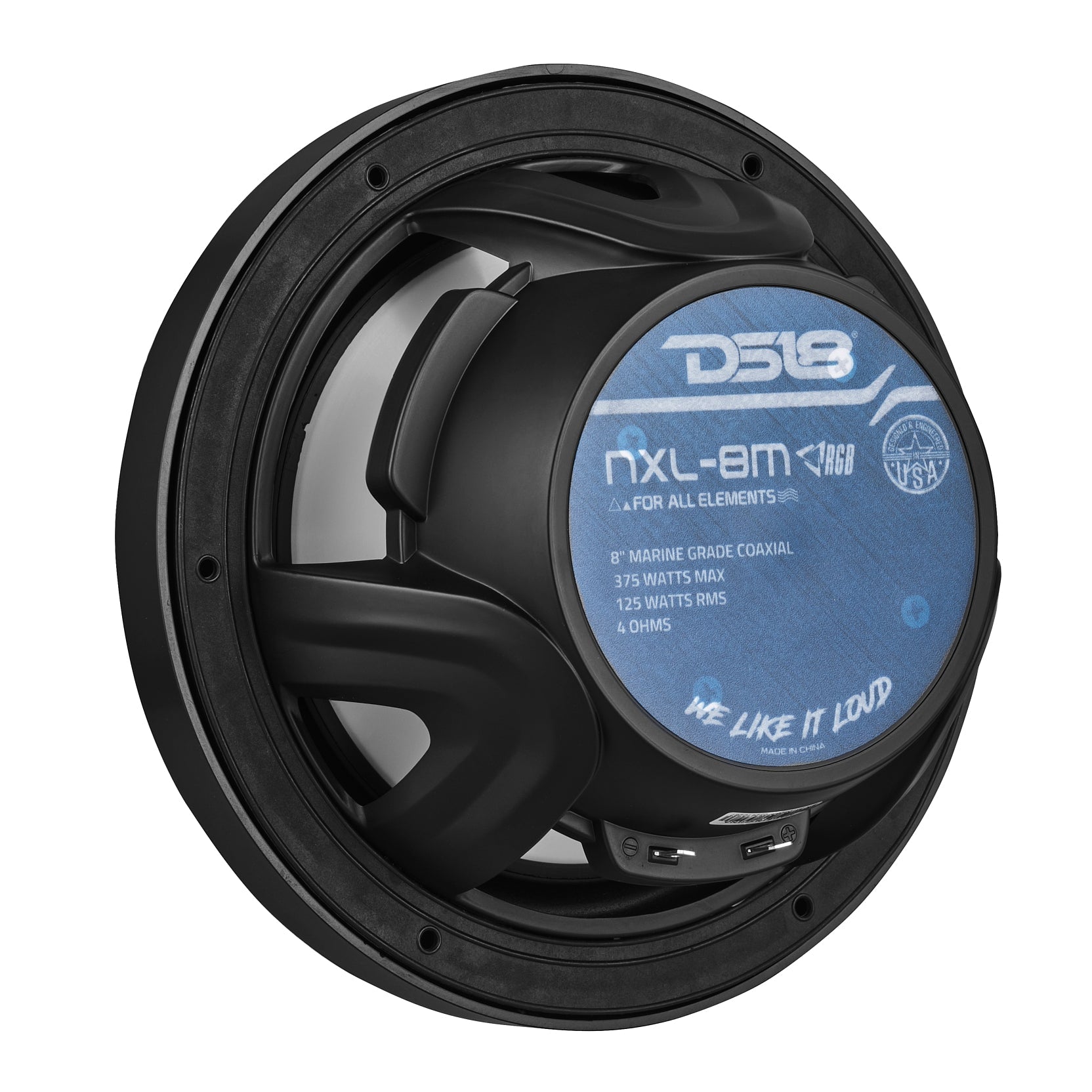 NXL 8" 2-Way Coaxial Marine Speaker With LED RGB Lights 125 Watts Rms 4-Ohm -Black