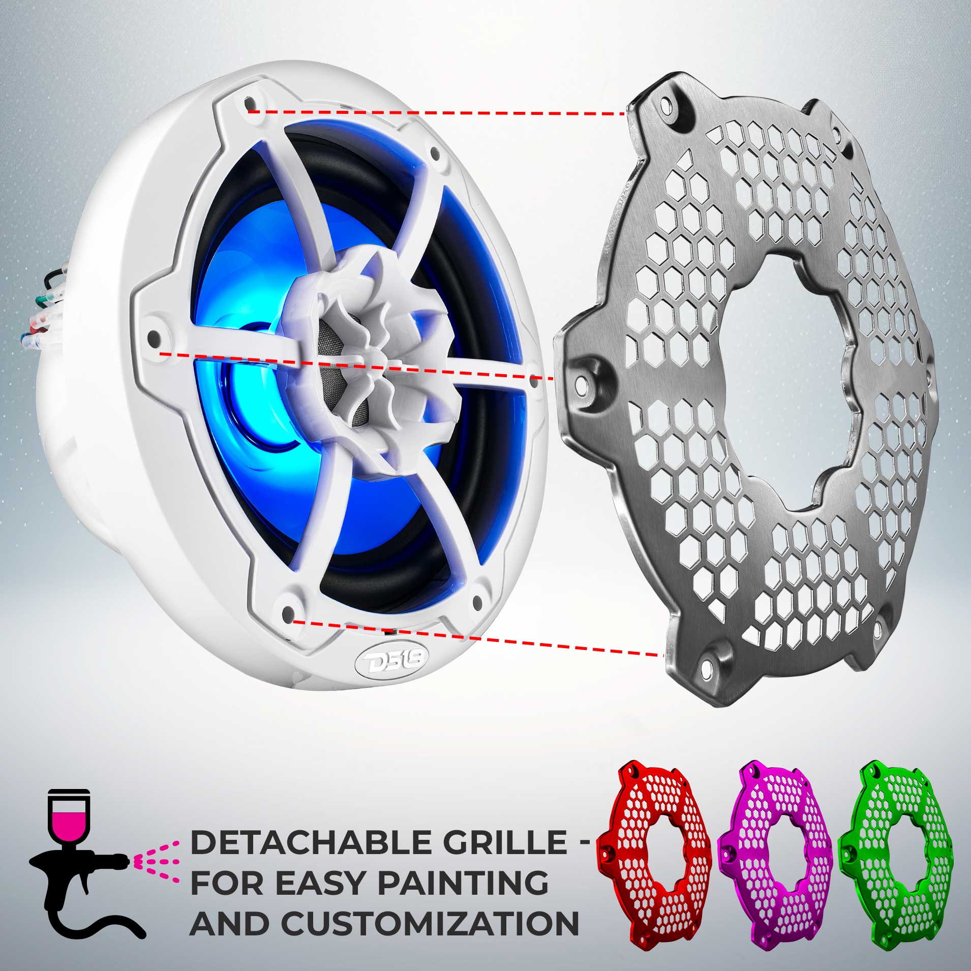 NXL 6.5" 2-Way Coaxial Marine Speaker With LED RGB Lights 100 Watts Rms 4-Ohm - White