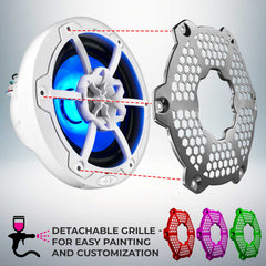 NXL 6.5" 2-Way Coaxial Marine Speaker With LED RGB Lights 100 Watts Rms 4-Ohm - White