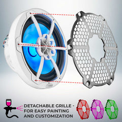 NXL 8" 2-Way Coaxial Marine Speaker With LED RGB Lights 125 Watts Rms 4-Ohm -White