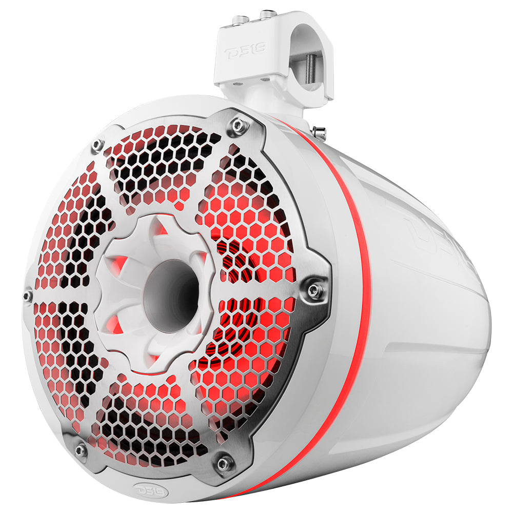 NXL 10" Neodymium Marine and Powersports Towers with Built-in Passive Radiator, 1" Driver and LED RGB Lights 300 Watts Rms -White