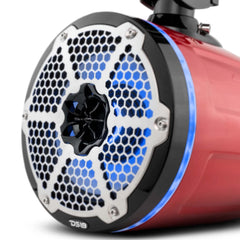 NXL 8" Neodymium Marine and Powersports Towers with Built-in Passive Radiator, 1" Driver and LED RGB Lights 180 Watts Rms -Red