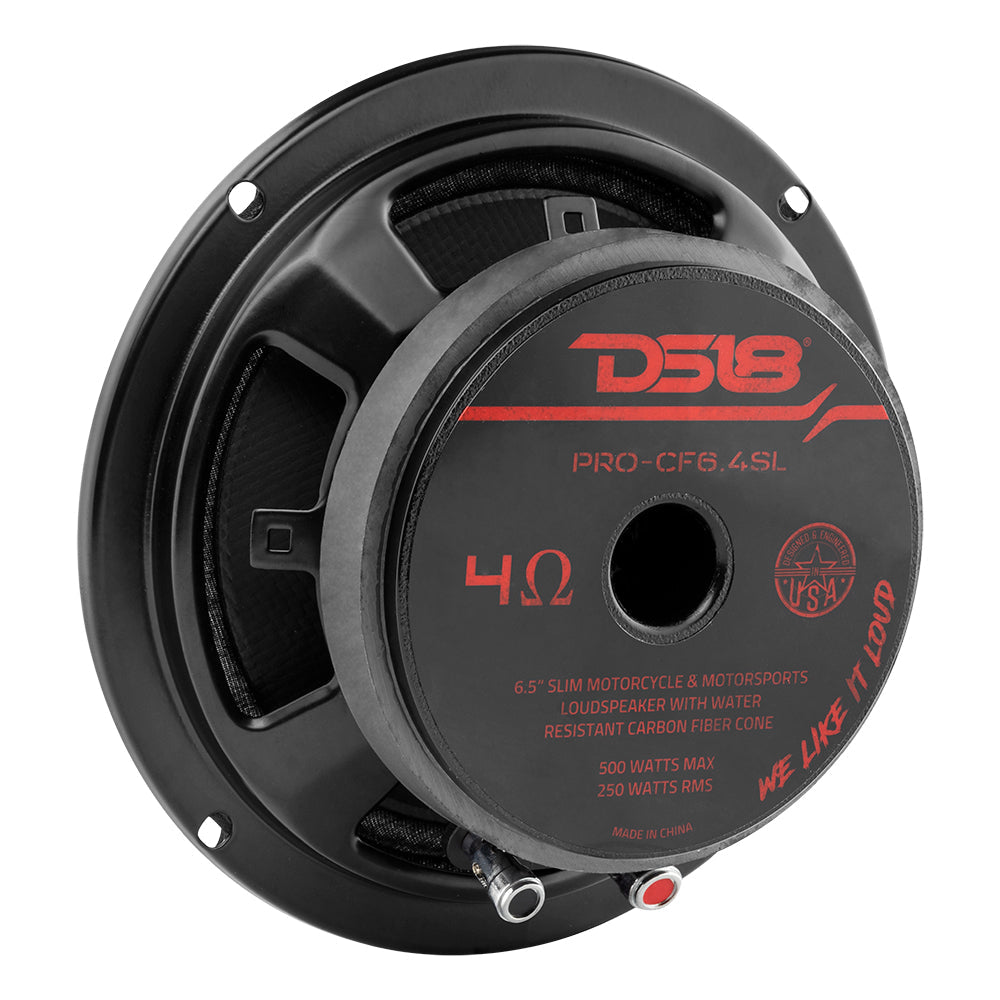 PRO 6.5" Shallow Carbon Fiber Water resistant Cone Mid-Bass Loudspeaker 250 Watts Rms 4-Ohm