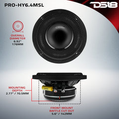 PRO 6.5" Shallow Coaxial Hybrid Mid-Range Loudspeaker with Built-in Driver 150 Watts Rms 4-Ohm