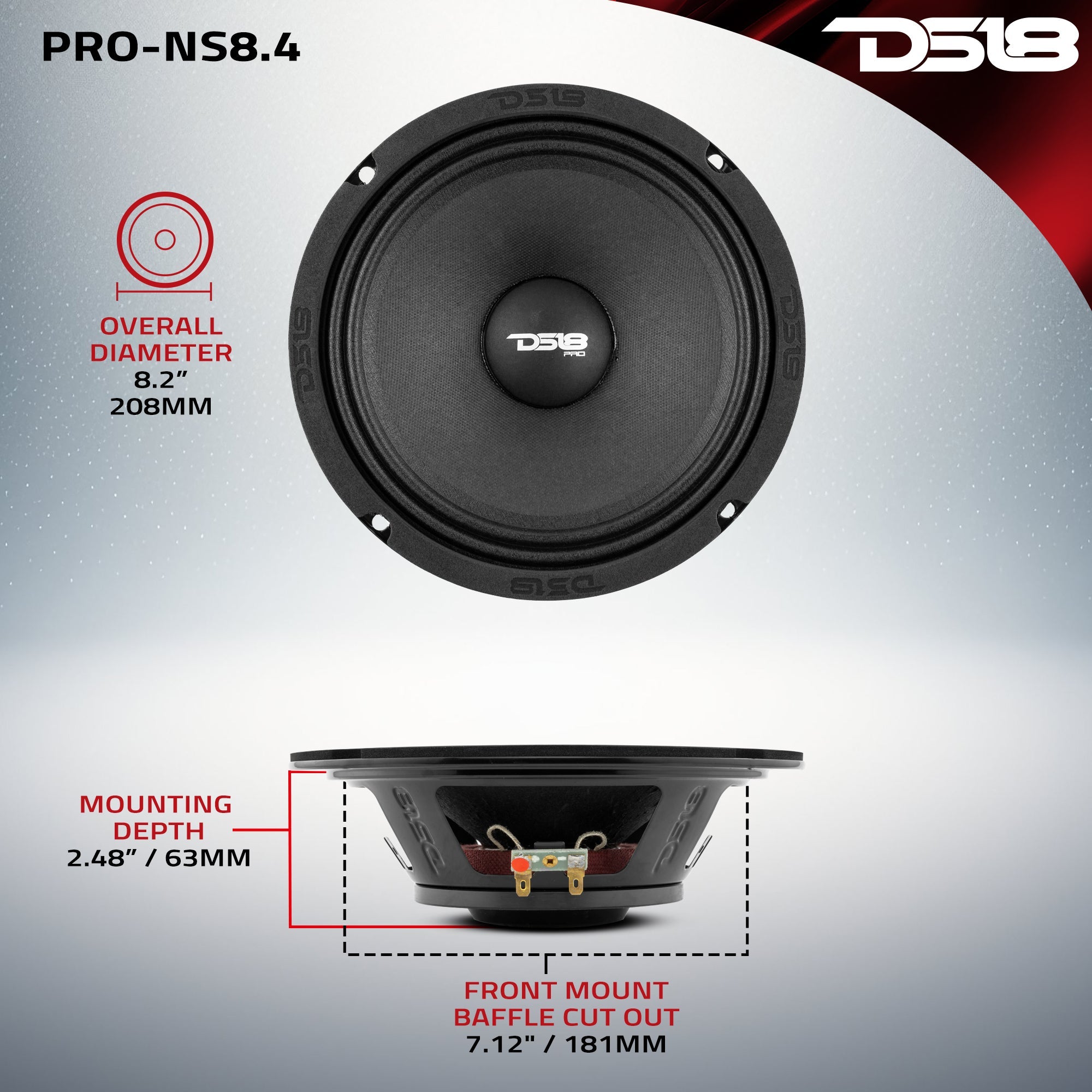 PRO 8" Shallow Neodymium Full-Range Loudspeaker 200 Watts Rms 4-Ohm
