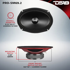 PRO 6x9" Shallow Water resistant Mid-Range Loudspeaker 250 Watts Rms 2-Ohm