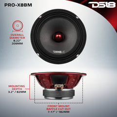 PRO-X 8" Mid-Range Bullet Loudspeaker 275 Watts Rms 8-Ohm