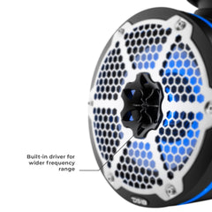 NXL 6.5" Neodymium Marine and Powersports Towers with Built-in Passive Radiator, 1" Driver and LED RGB Lights 150 Watts Rms