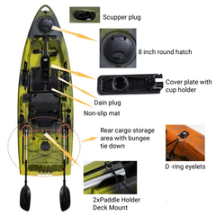 2.9m One Seat Pedal Kayak for Fishing 9.5ft Single Person Fishing Kayak with Electric Motor by EPOAL USA