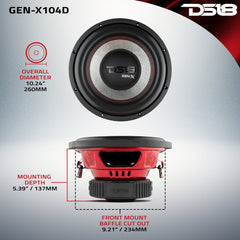 GEN-X 10" Subwoofer 400 Watts Rms DVC  4-Ohm